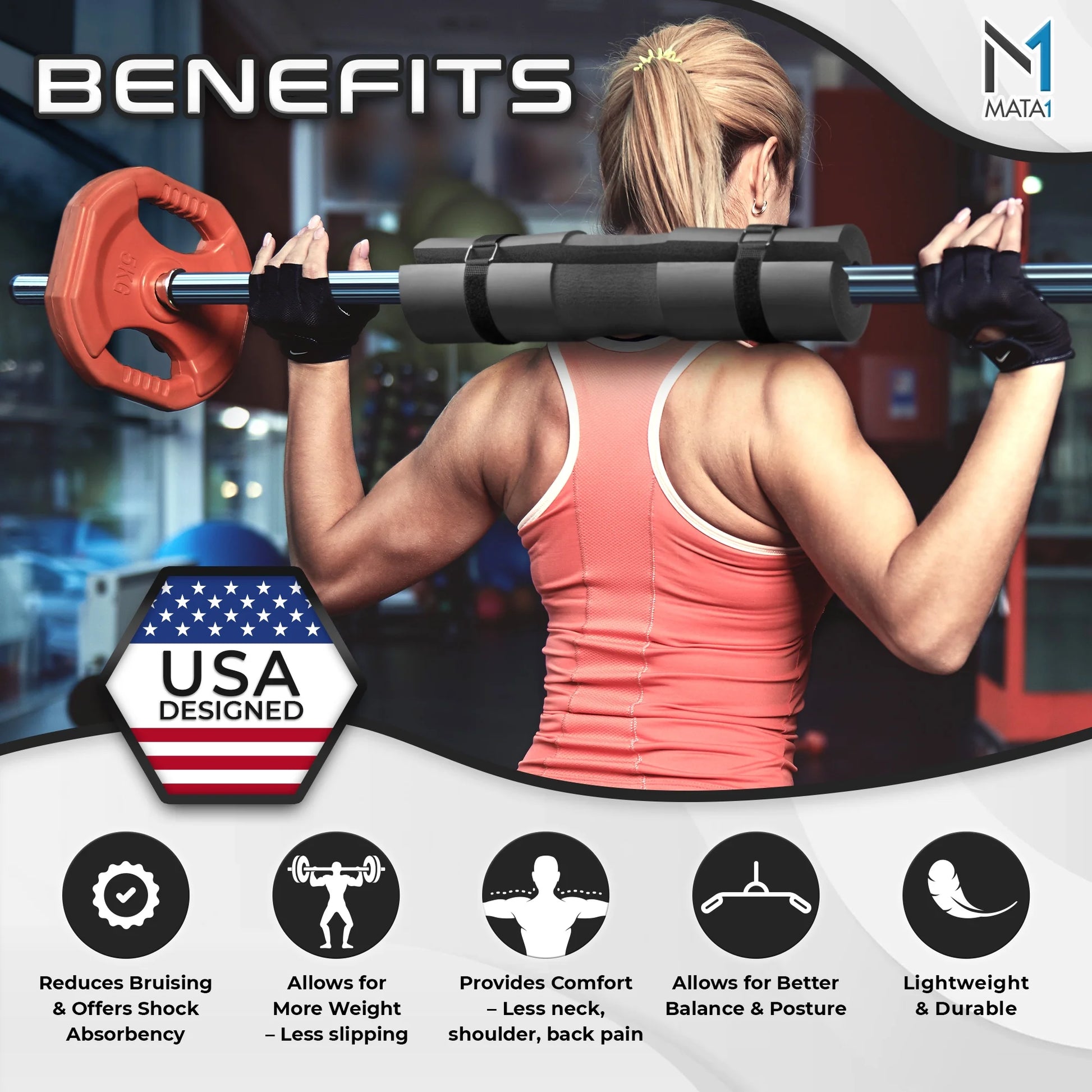 Gym Foam Barbell Pad for Hip Thrust, Squat & Lunges, Black 17X3.5 Inch by -Usa