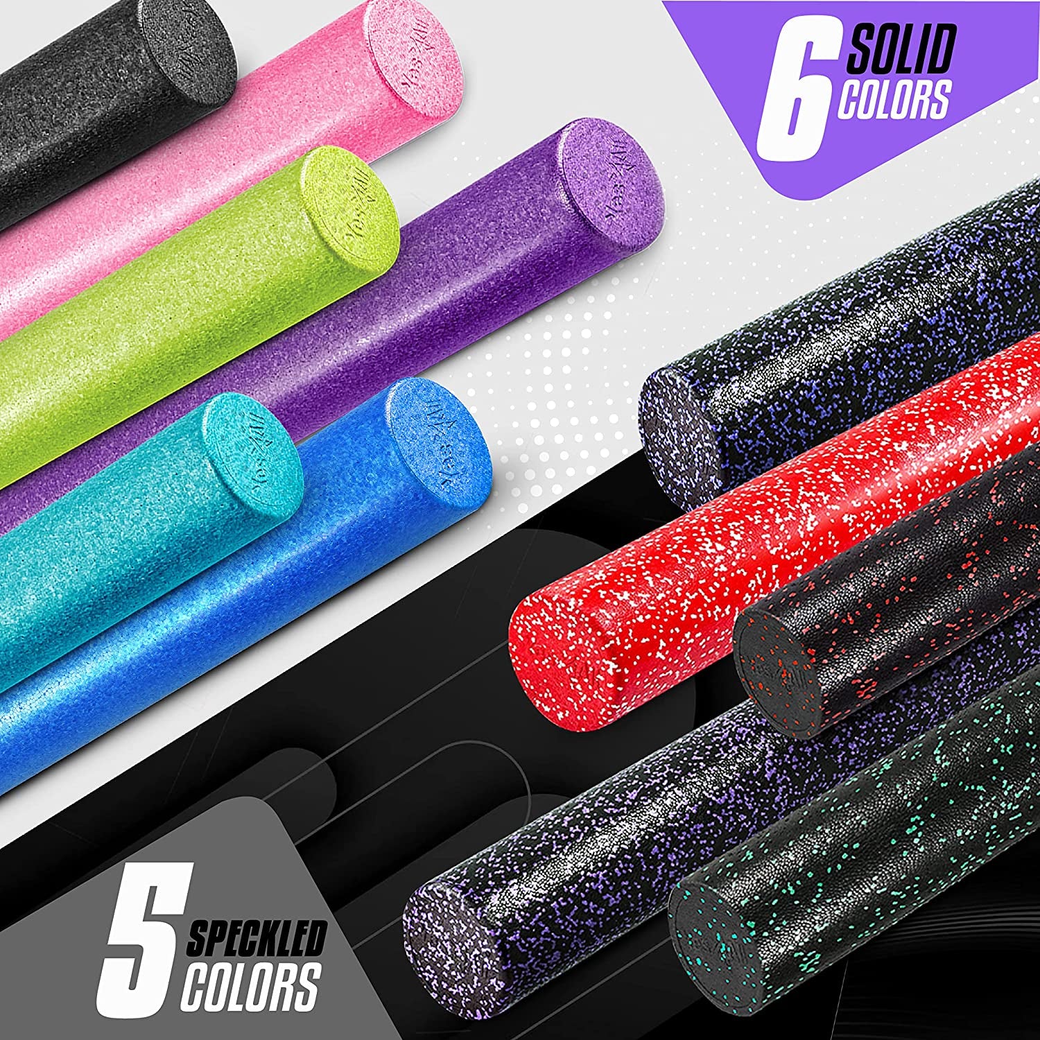 High-Density round Back Roller Foam, Exercise Foam Roller for Yoga, Pilates & Stretching - 12, 18, 24, 36 Inch