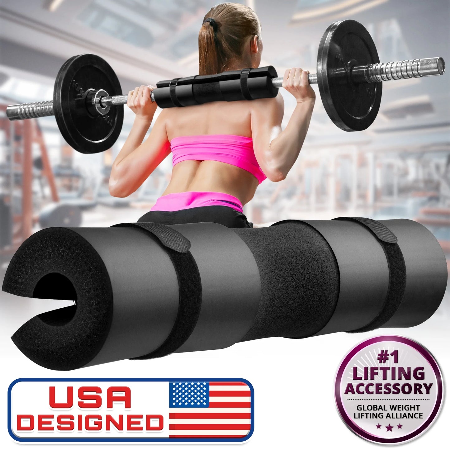 Gym Foam Barbell Pad for Hip Thrust, Squat & Lunges, Black 17X3.5 Inch by -Usa