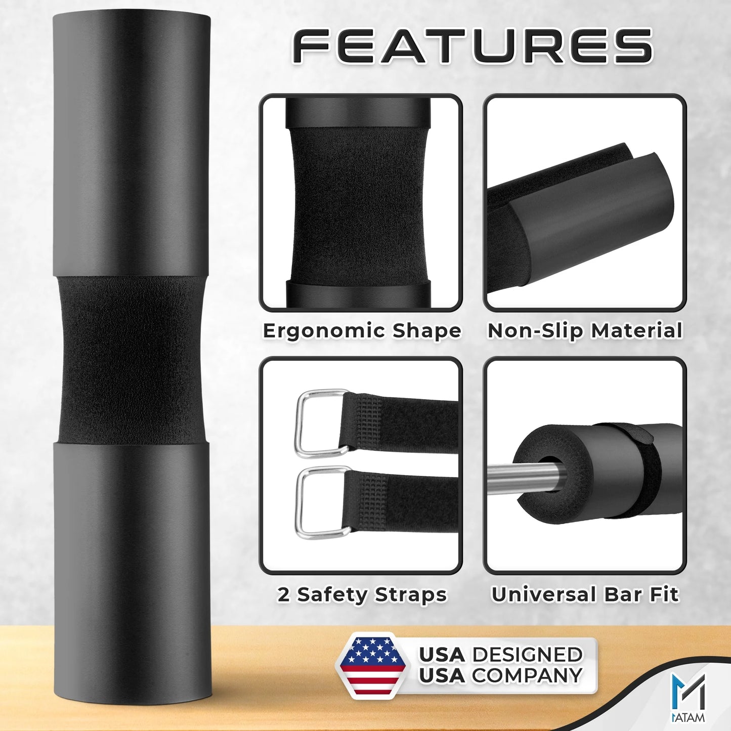 Gym Foam Barbell Pad for Hip Thrust, Squat & Lunges, Black 17X3.5 Inch by -Usa